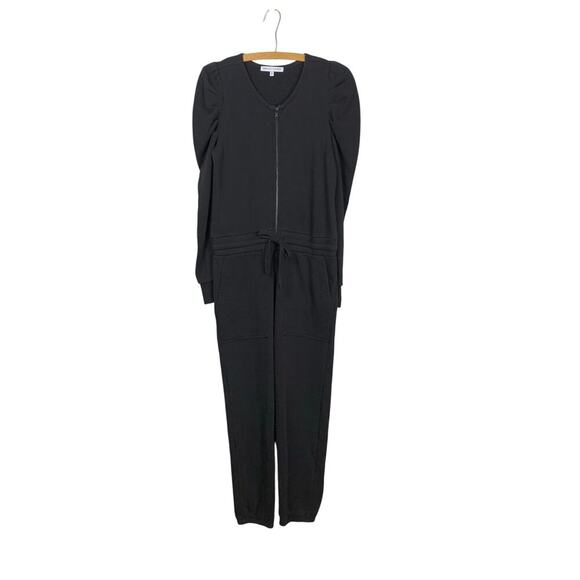 Rebecca Minkoff Janine Summer Black Jersey Knit Puff Sleeve Jumpsuit - Size S - Picture 1 of 7